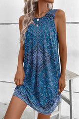 Casual College Geometric Print Buttons U Neck Irregular Dress Dresses(3 Colors(