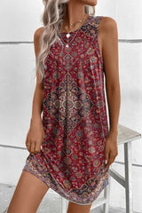 Casual College Geometric Print Buttons U Neck Irregular Dress Dresses(3 Colors(