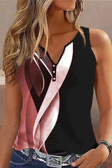 Casual Print Patchwork V Neck Tops