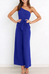 Casual Simplicity Solid Bandage Oblique Collar Straight Jumpsuits(6 Colors)