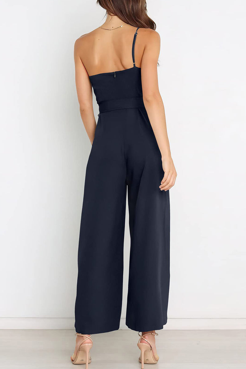Casual Simplicity Solid Bandage Oblique Collar Straight Jumpsuits(6 Colors)