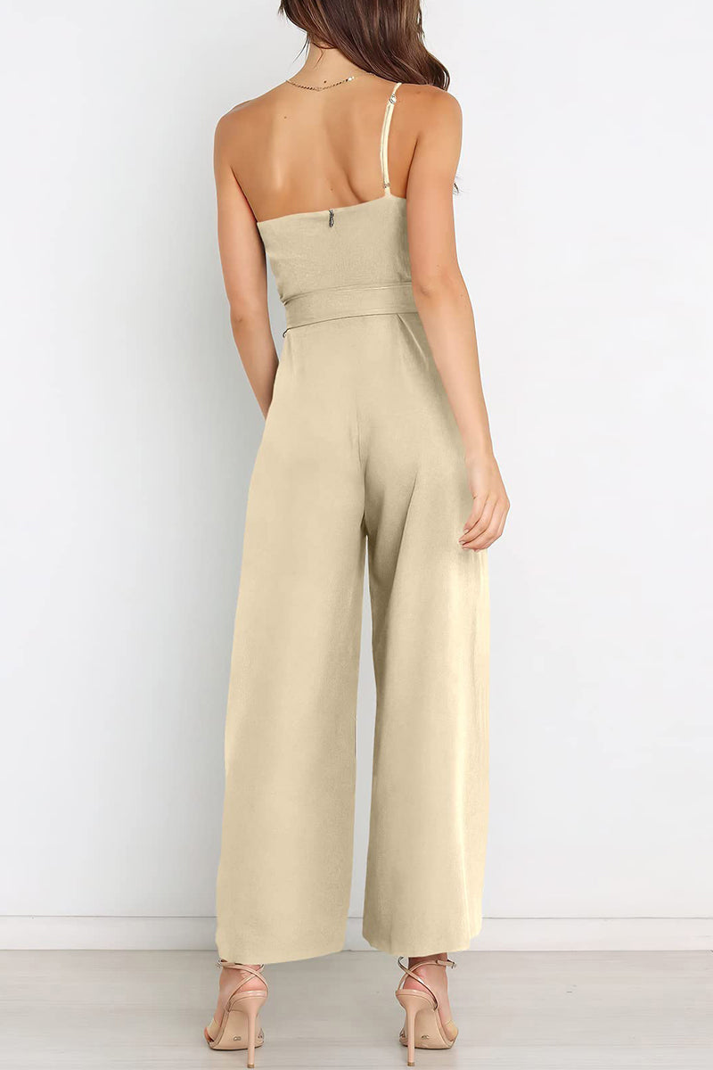 Casual Simplicity Solid Bandage Oblique Collar Straight Jumpsuits(6 Colors)