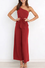 Casual Simplicity Solid Bandage Oblique Collar Straight Jumpsuits(6 Colors)