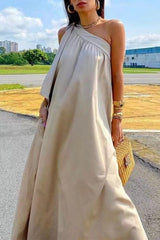 Casual Solid Frenulum Oblique Collar Sleeveless Dress Dresses(4 Colors)