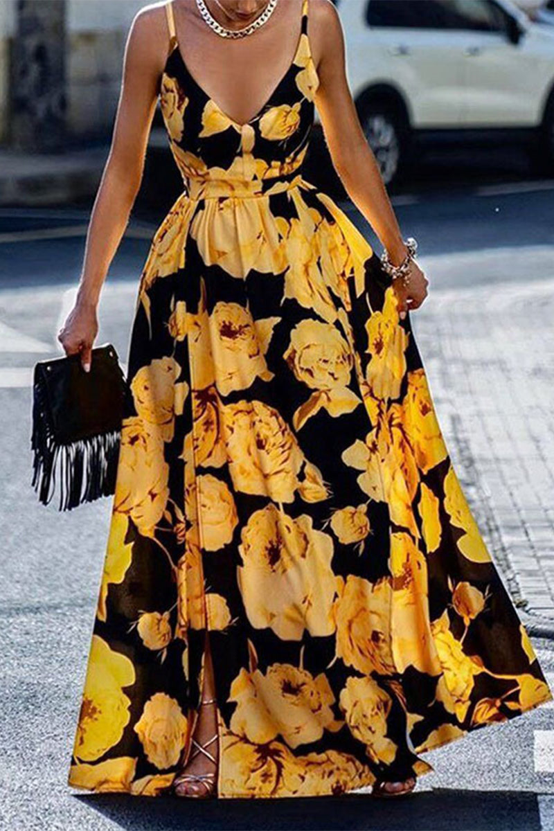 Sexy Elegant Floral Patchwork V Neck Printed Dress Dresses(4 Colors)