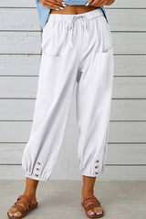 Casual Solid Pocket Loose High Waist Wide Leg Solid Color Bottoms