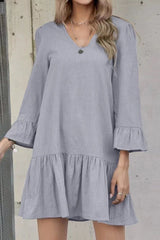 Casual Solid Fold V Neck A Line Dresses