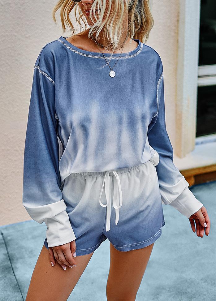 Gradient Long Sleeve Top And Short Pants Set