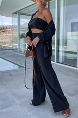 Casual Simplicity Solid Fold Turndown Collar Long Sleeve Two Pieces