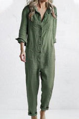 Casual Solid Buckle Turndown Collar Loose Jumpsuits(3 Colors)
