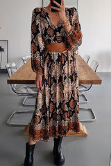 Casual Bohemian Floral Fold V Neck Printed Dresses(4 Colors)