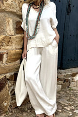 Casual Simplicity Solid Pocket V Neck Short Sleeve Two Pieces