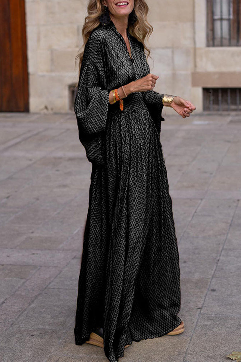 Casual Print V Neck Waist Skirt Dresses