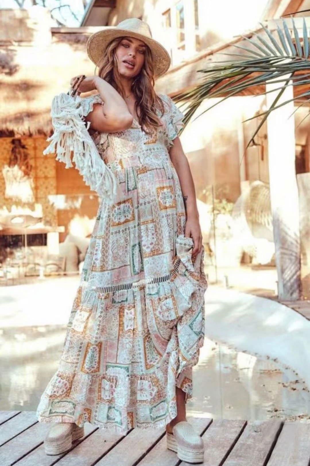 Boho Maxi Dress, Gown, Fiona in Dusty White Cream