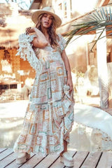 Boho Maxi Dress, Gown, Fiona in Dusty White Cream