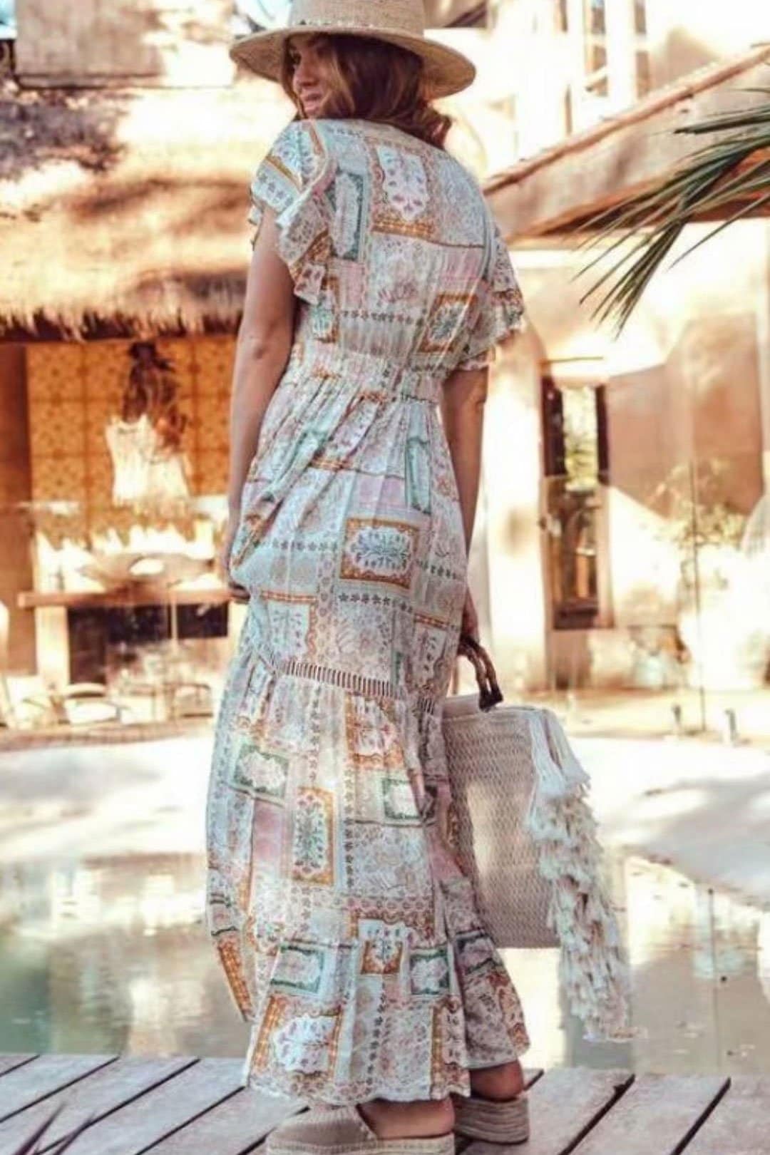 Boho Maxi Dress, Gown, Fiona in Dusty White Cream