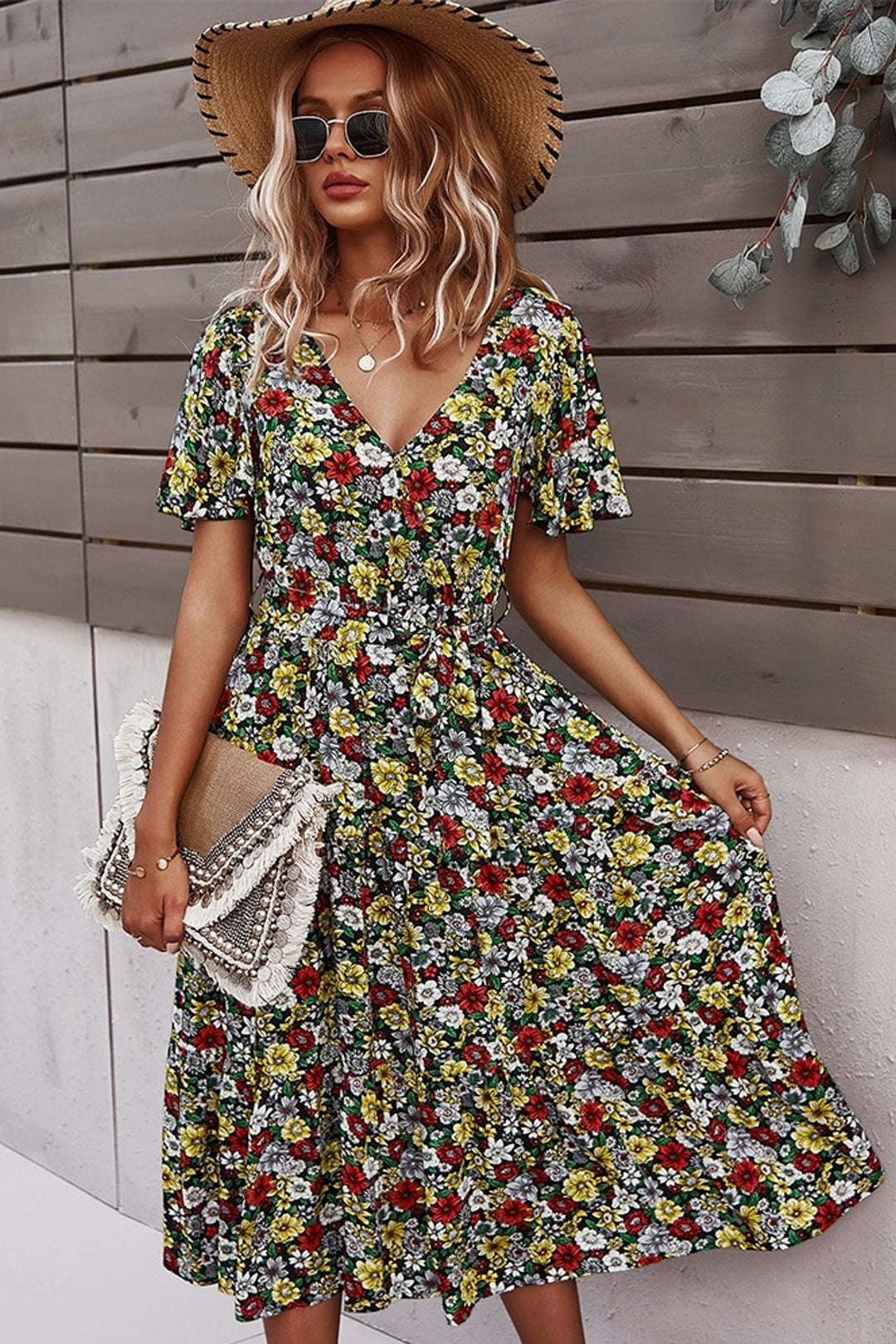 Boho Midi Dress, Sundress, Be a Wildflower in Black