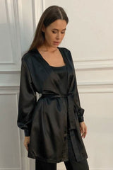 Boho Pajamas,  Satin Robe, Lourdes Black Lantern