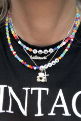 Boho Personalized Custom Necklace, Geometric Beads Choker, Rich Love Lucky Happy