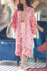 Boho Robe, Kimono Robe,  Beach Cover up, Cherry Blossom in Pink