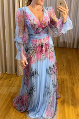 Elegant Floral Fold A Line Dresses