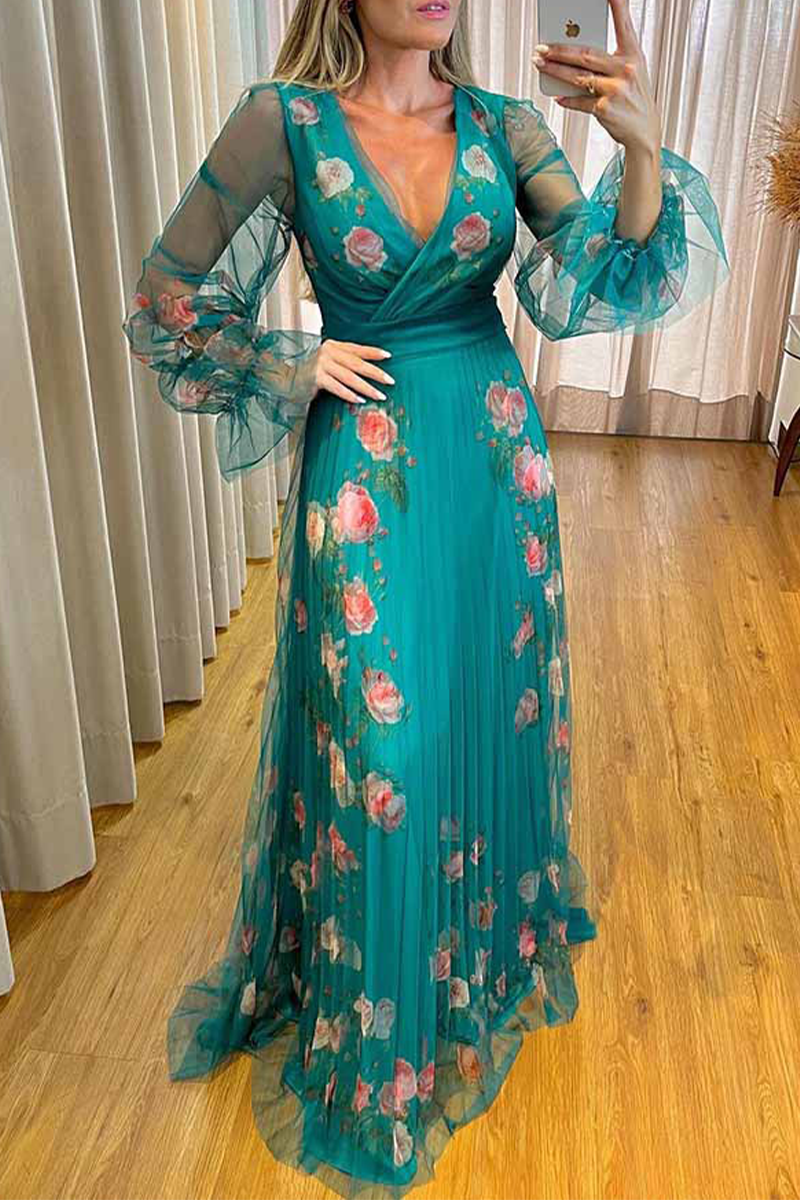 Elegant Floral Fold A Line Dresses