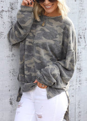 Camouflage Printed Long Sleeve Top