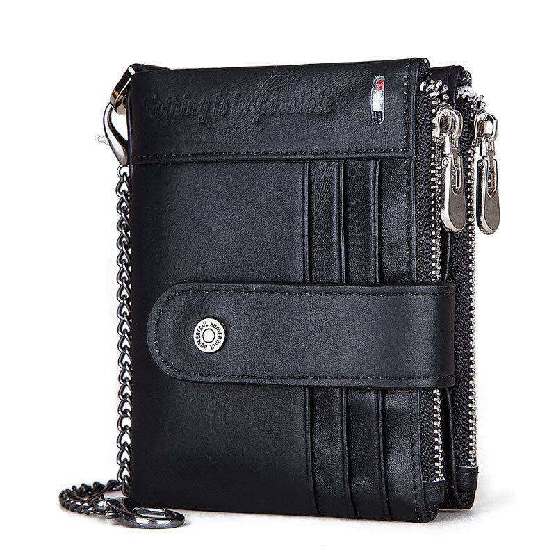 Double Zipper Leather Men's Horse Purse