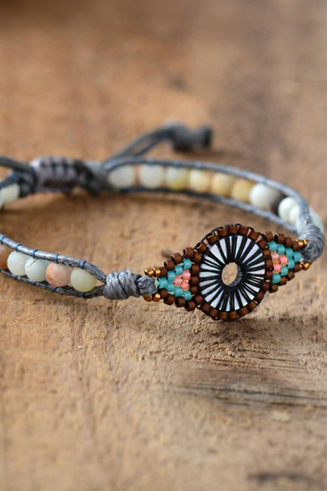 Boho Bracelet, Leather Wrap Bracelet, Weave Bracelet, Frosted Blue Amazonite