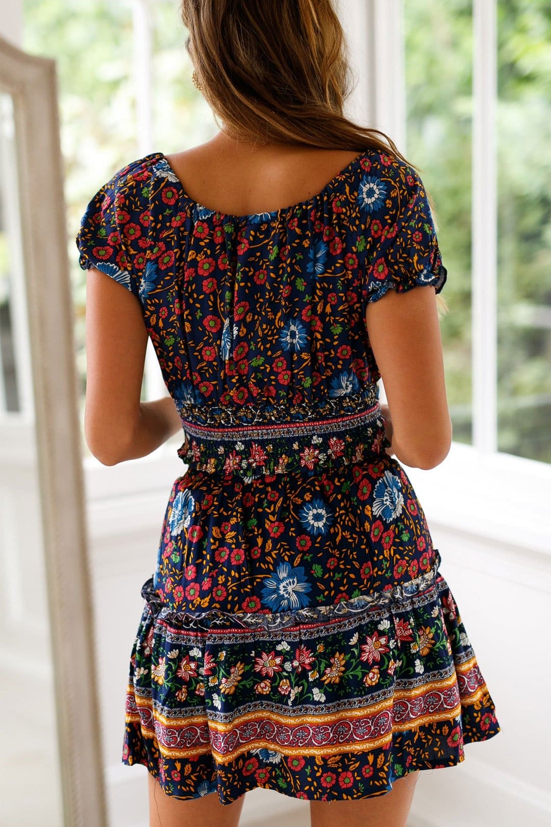 Boho Two Piece Set, Two Piece Skirt Set, Wild Floral in Navy