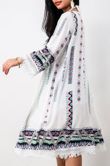 Boho Robe, Duster, Gypsy Flower in White Tribal Tassel