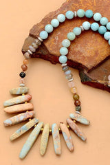 Boho Necklace, Blue Amazonite, Jasper, Labradorite and Seeds