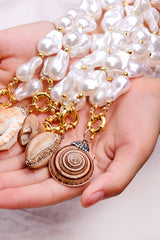 Boho Necklace, White Peal Sea Shell