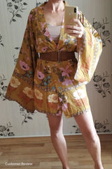 Boho Robe, Kimono Robe,  Beach Cover up, Yellow and Pink Flower