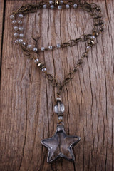Boho Necklace, RH Antique Brass Silver Stone Glass