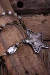 Boho Necklace, RH Antique Brass Silver Stone Glass