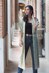 Boho Robe, Kimono Robe,  Beach Cover up, Vine Vintage Blue Gold