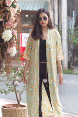 Boho Robe, Kimono Robe,  Beach Cover up, Vine Vintage Blue Gold