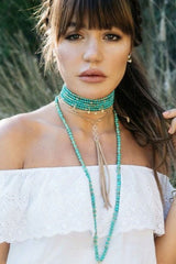 Boho Necklace, Choker Necklace, Blue and Green Natural Stones