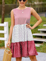 Women's Dresses Polka Dot Stitching Big Swing Sleeveless Mini Dress