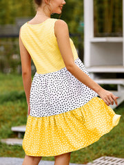 Women's Dresses Polka Dot Stitching Big Swing Sleeveless Mini Dress
