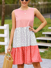 Women's Dresses Polka Dot Stitching Big Swing Sleeveless Mini Dress