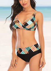 Cross Striped Bikini Set