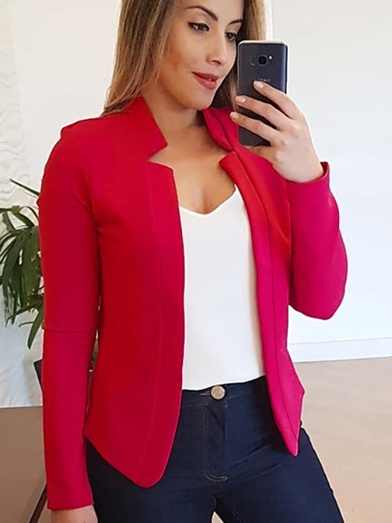 Solid Color Open Front Long Sleeve Jacket Cardigan