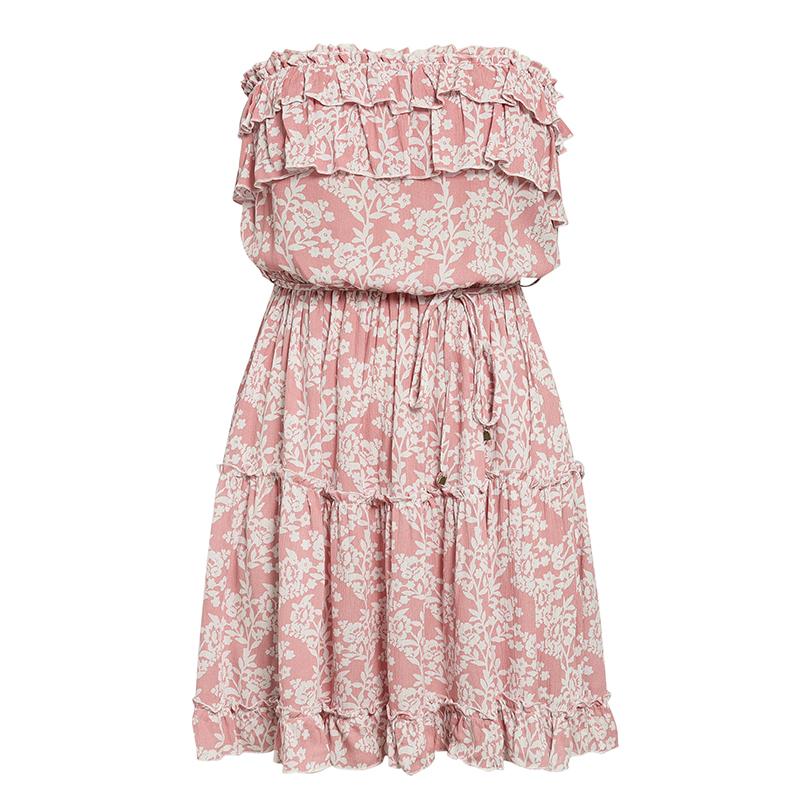 Off Shoulder Chest Wrap Floral Ruffle Mini Dress