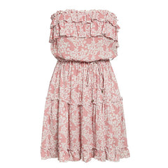 Off Shoulder Chest Wrap Floral Ruffle Mini Dress