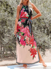 Halter Neck Sleeveless Waist Tie Maxi Dress