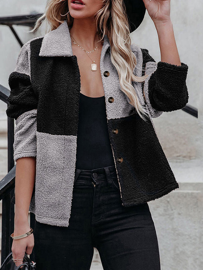 Turn Down Collar Button Long Sleeve Crop Jacket