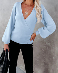 Cross V Neck Long Sleeve Knitted Sweater