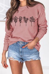 Fashion Long Sleeve O-Neck Floral Print Sweatshirt Top